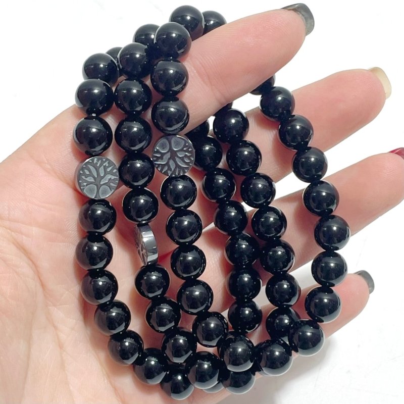 0.31in Obsidian Mixed Hematite Tree of Life Bracelet Wholesale - Wholesale Crystals