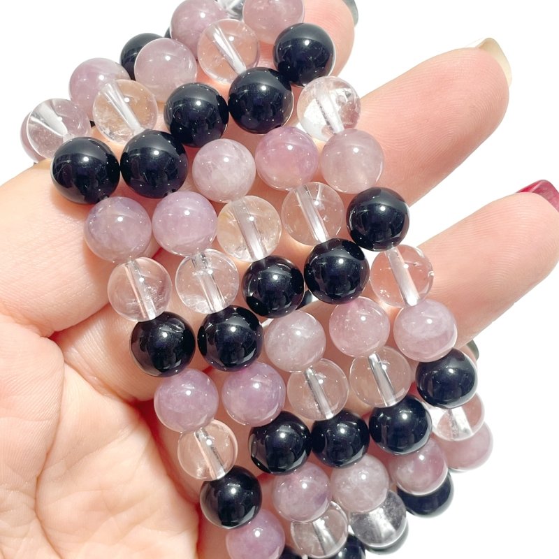 0.31in Purple Rose Quartz Clear Quartz Mixed Obsidian Bracelet Wholesale - Wholesale Crystals