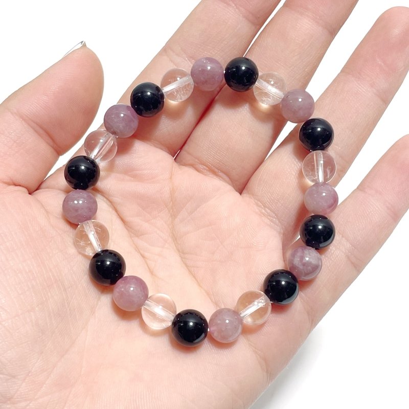 0.31in Purple Rose Quartz Clear Quartz Mixed Obsidian Bracelet Wholesale - Wholesale Crystals