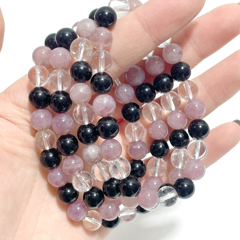 0.31in Purple Rose Quartz Clear Quartz Mixed Obsidian Bracelet Wholesale - Wholesale Crystals