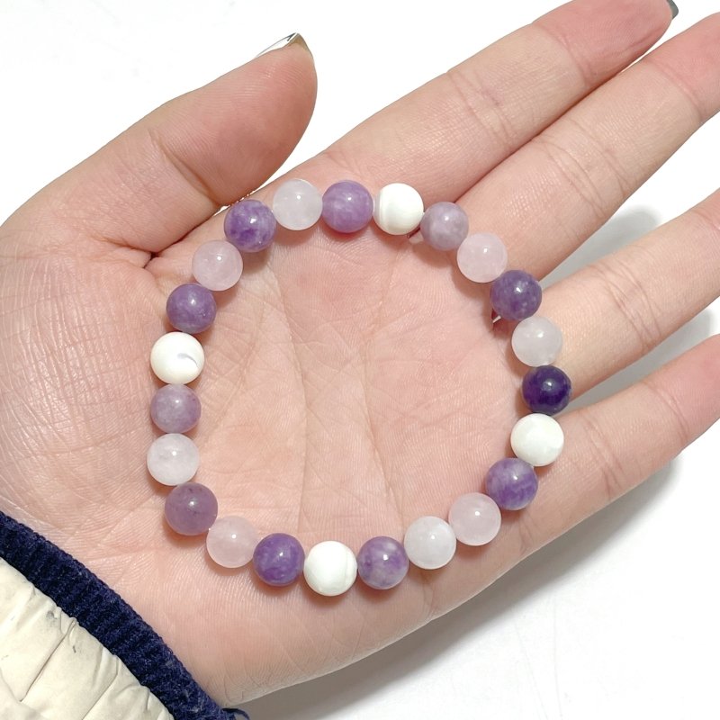 0.31in Rose Quartz Lepidolite Moonstone Mixed Mother of Pearl Bracelet Wholesale - Wholesale Crystals