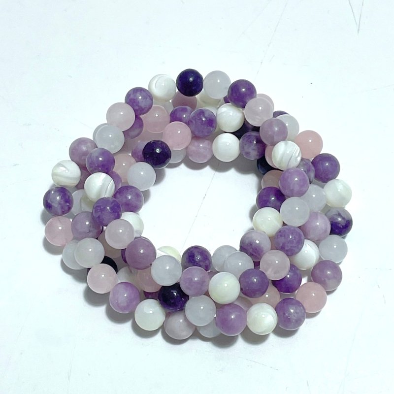 0.31in Rose Quartz Lepidolite Moonstone Mixed Mother of Pearl Bracelet Wholesale - Wholesale Crystals