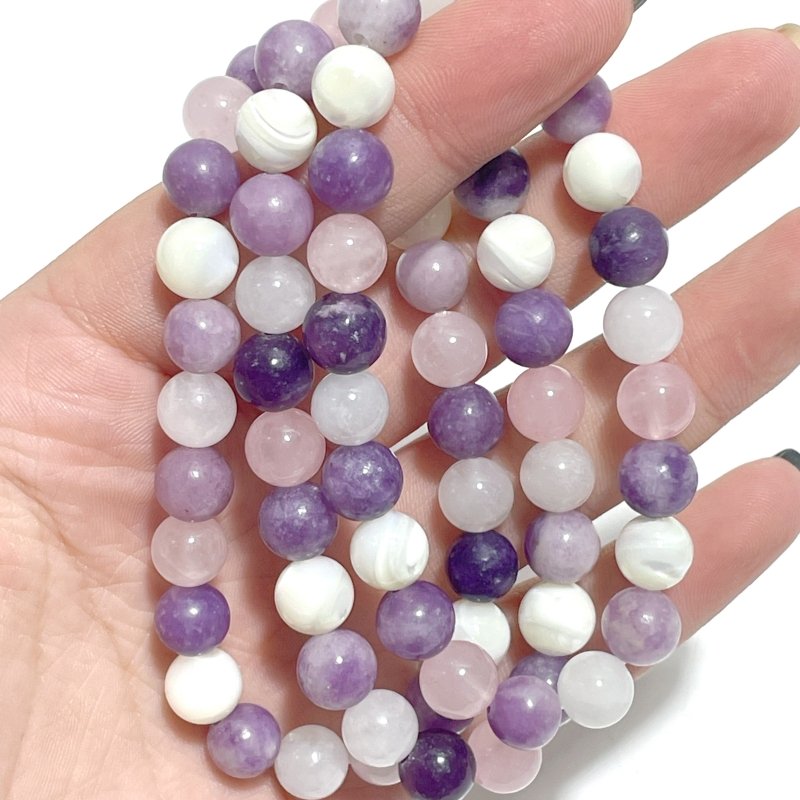 0.31in Rose Quartz Lepidolite Moonstone Mixed Mother of Pearl Bracelet Wholesale - Wholesale Crystals