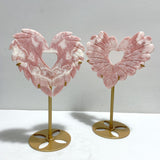 2 Pieces Pink Opal Heart Carving With Stand