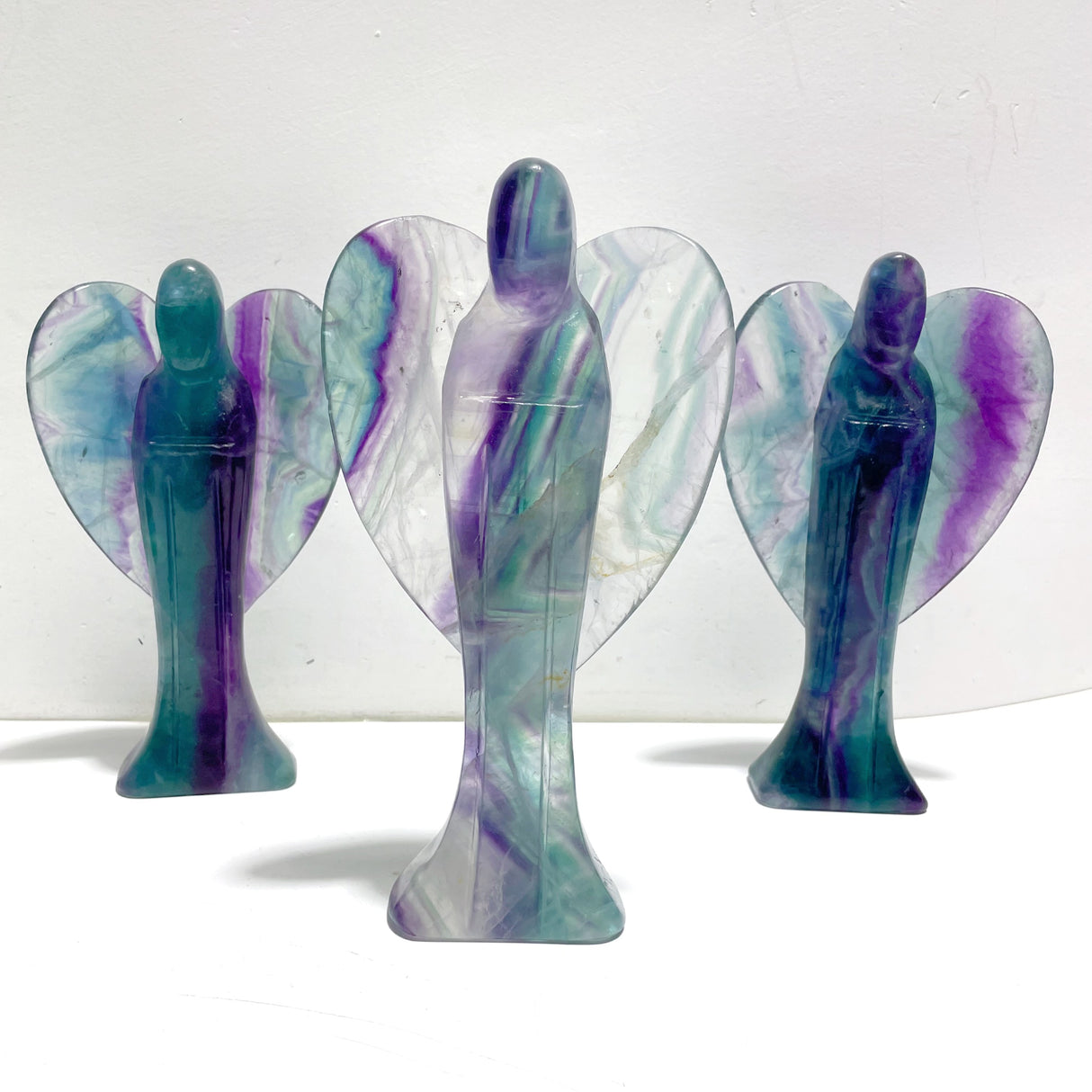 3 Pieces Large Rainbow Fluorite Angel Carving