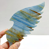 Unique Blue Onyx Demon And Angel Wing Carving With Stand
