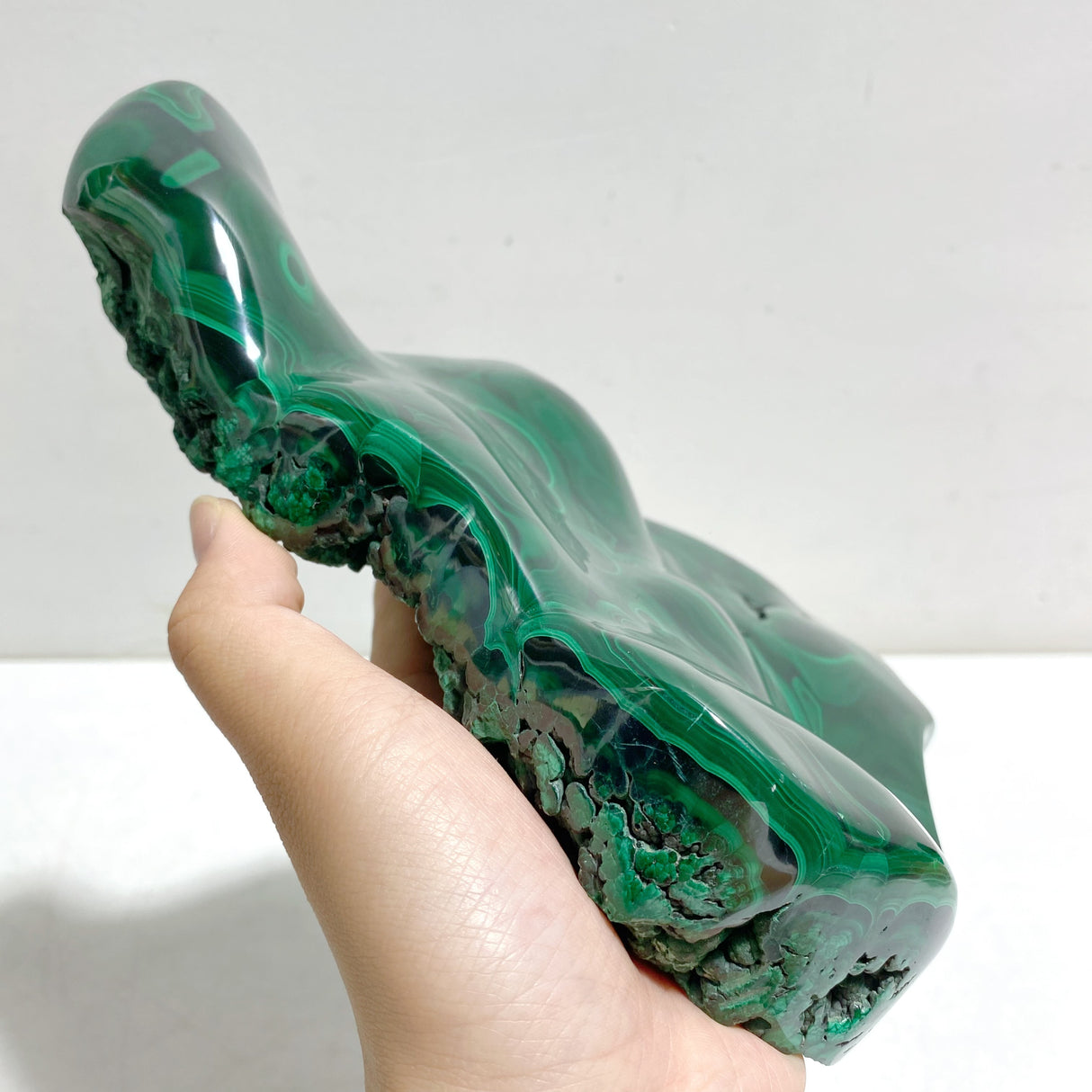 Unique High Quality Polished Malachite Stone Raw Bottom With Stand