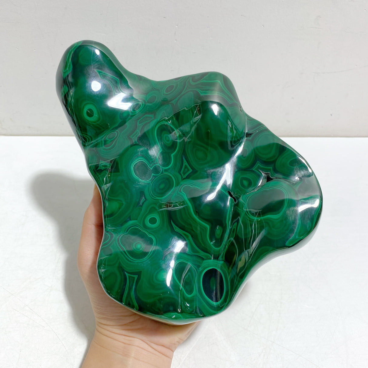 Unique High Quality Polished Malachite Stone Raw Bottom With Stand