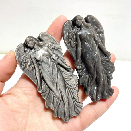 Silver Sheen Obsidian Angel Carving Wholesale