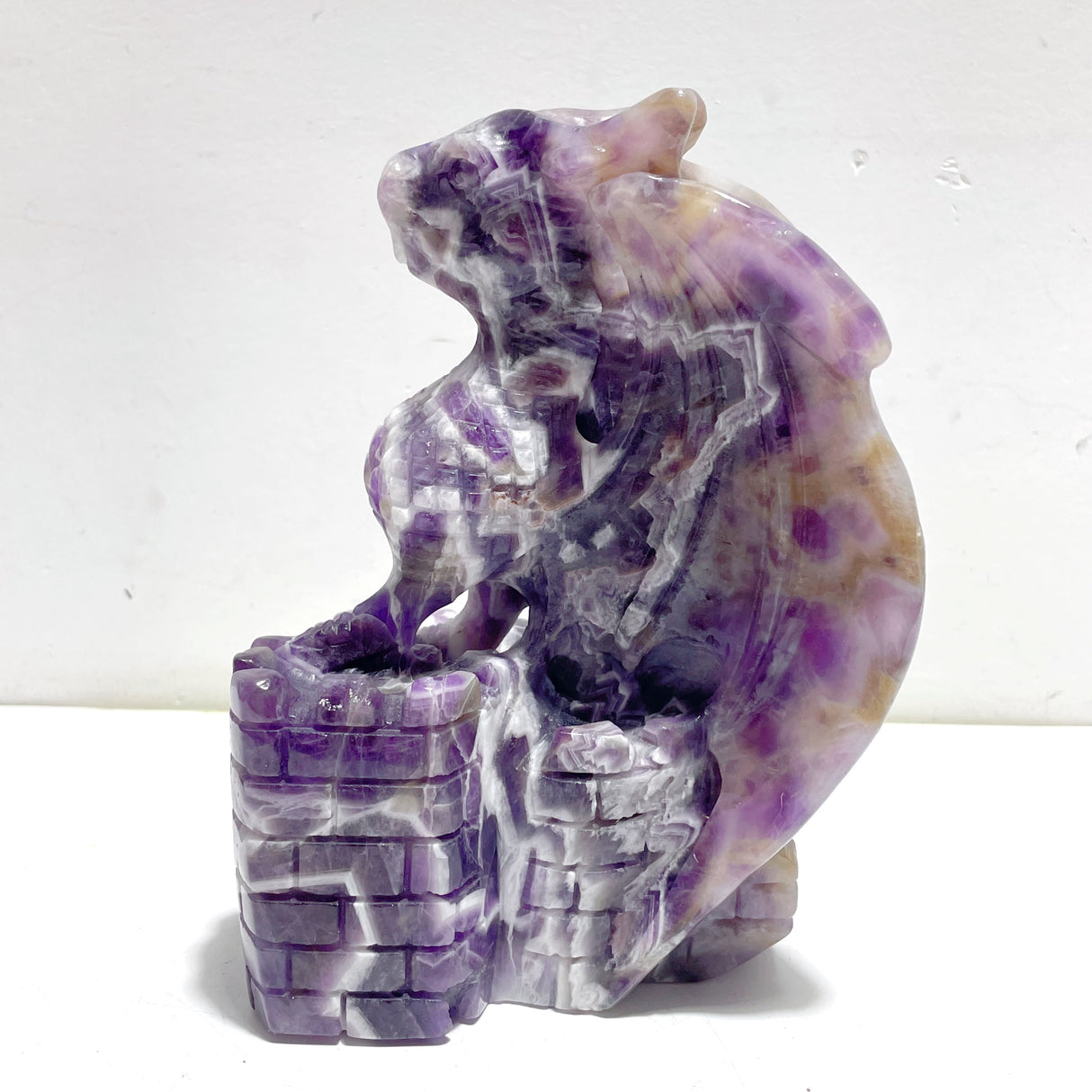 Unique Chevron Amethyst Flying Dragon Castle Carving
