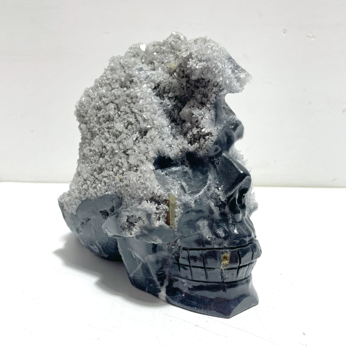 3 Pieces Large Black Clear Quartz Cluster Skull Carving