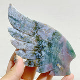 Ocean Jasper Heart Wing Carving With Stand