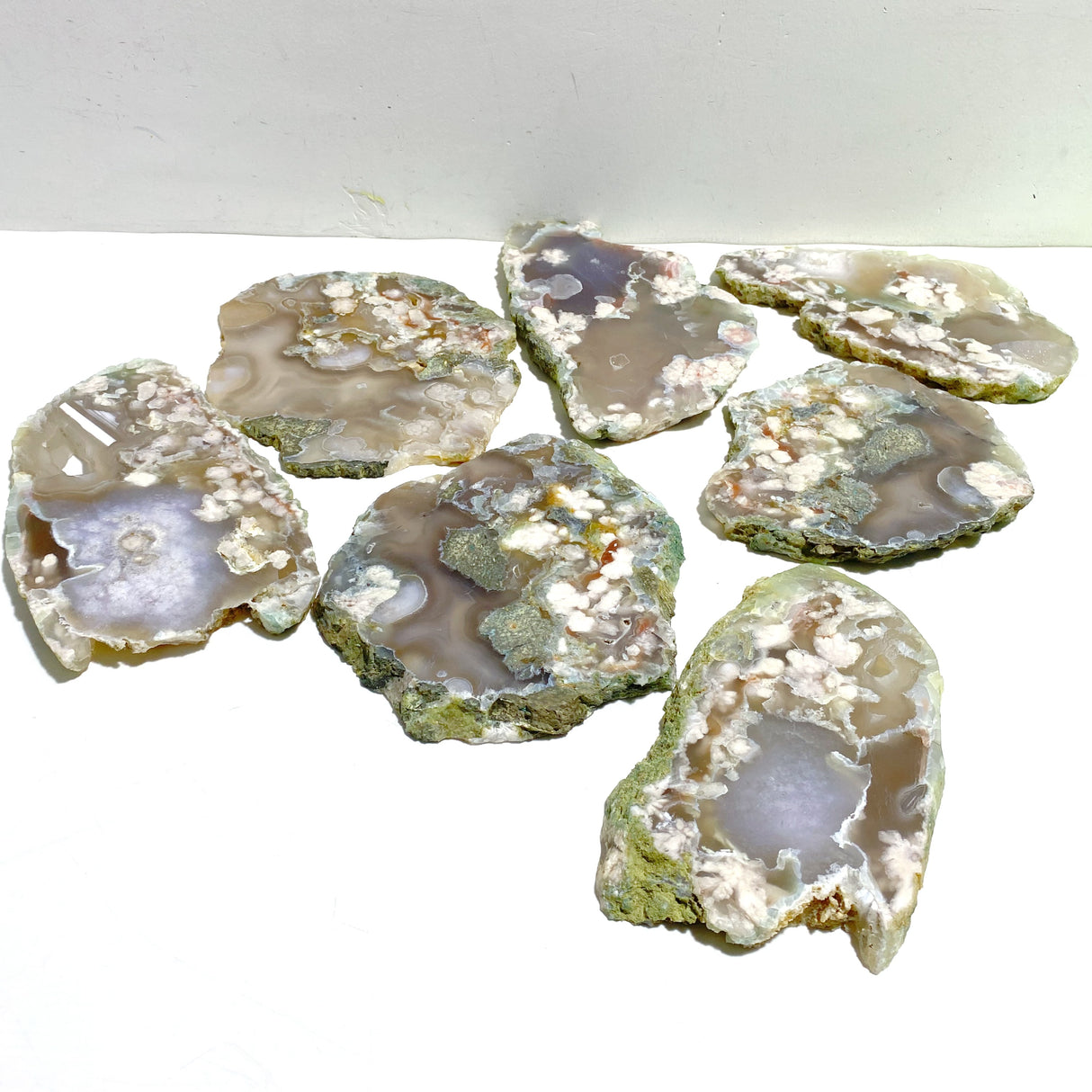 7 Pieces Beautiful Large Green Sakura Flower Agate Slab