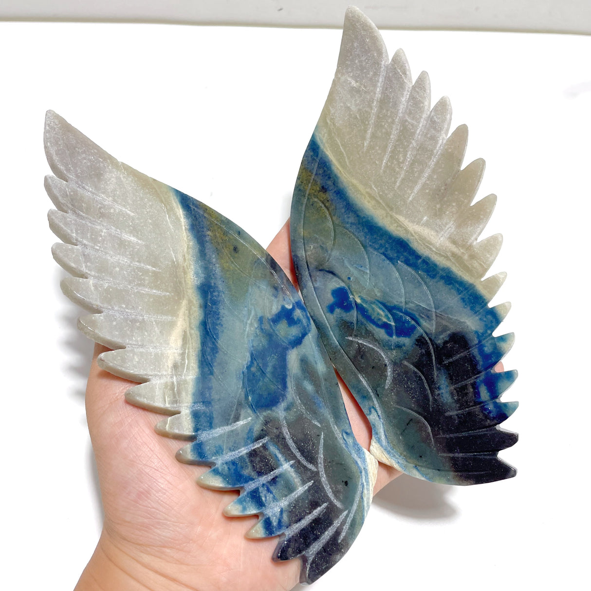 Unique Trolleite Stone Eagle Wing Carving With Stand #A03
