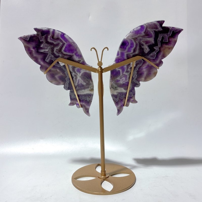 1 Pair Large Chevron Amethyst Symmetry Butterfly Carving With Stand -Wholesale Crystals