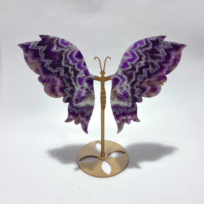 1 Pair Large Chevron Amethyst Symmetry Butterfly Carving With Stand -Wholesale Crystals