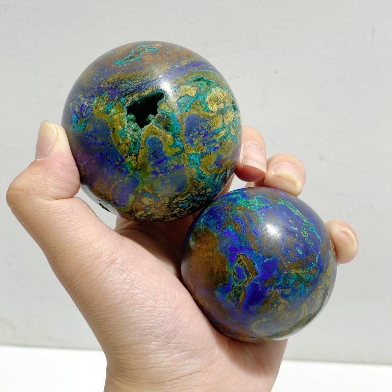10 Pieces Azurite Mixed Malachite Spheres 3 -Wholesale Crystals