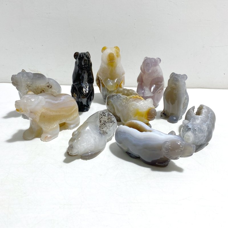 10 Pieces Beautiful Geode Druzy Agate Bear Carving - Wholesale Crystals