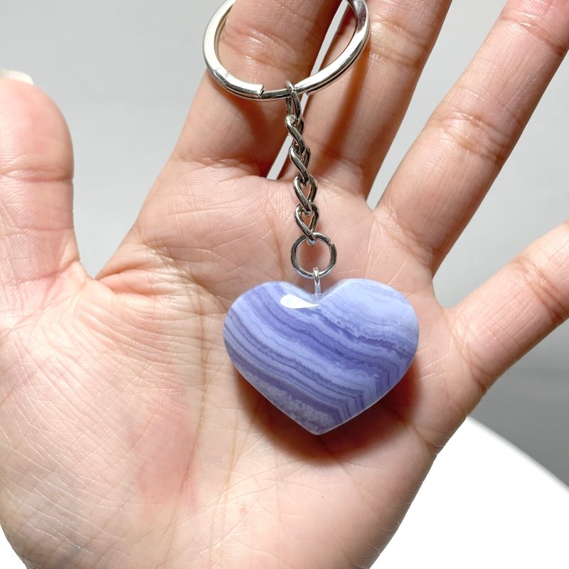 10 Pieces Blue Lace Agate Heart Keychain - Wholesale Crystals