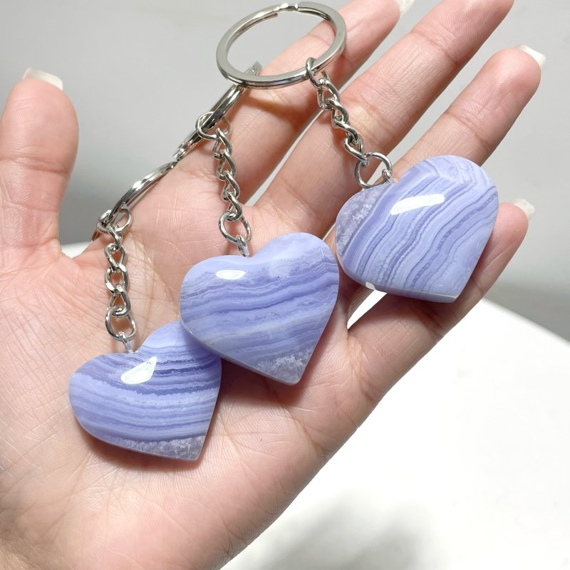 10 Pieces Blue Lace Agate Heart Keychain - Wholesale Crystals