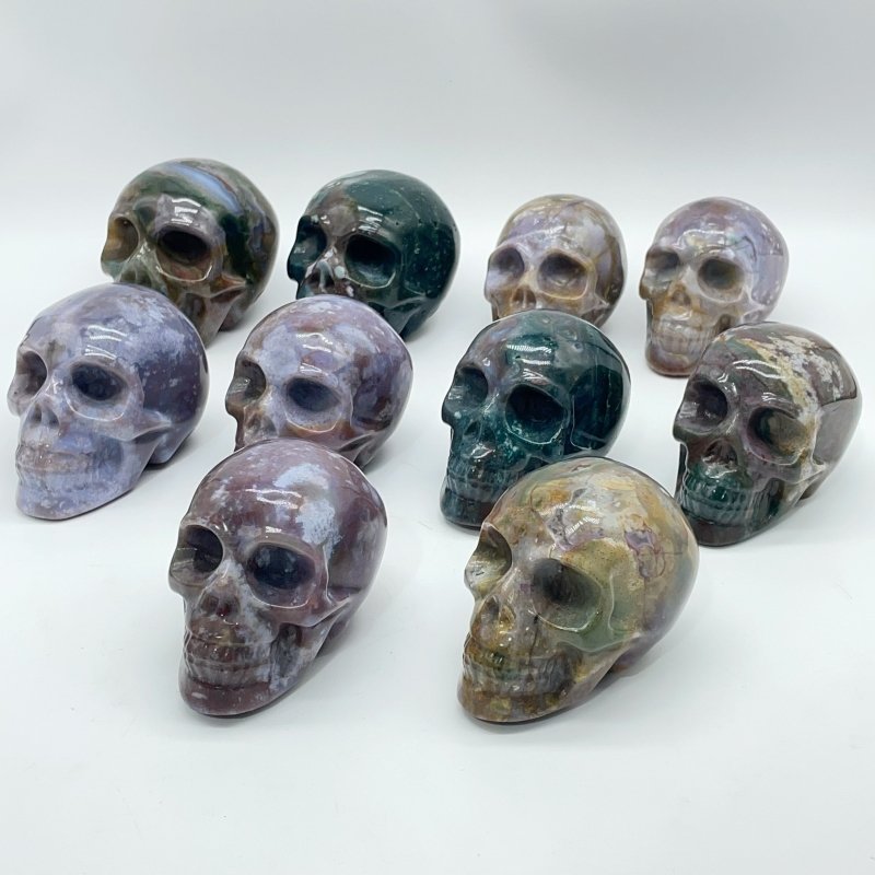 10 Pieces Colorful Ocean Jasper Skull Carving -Wholesale Crystals