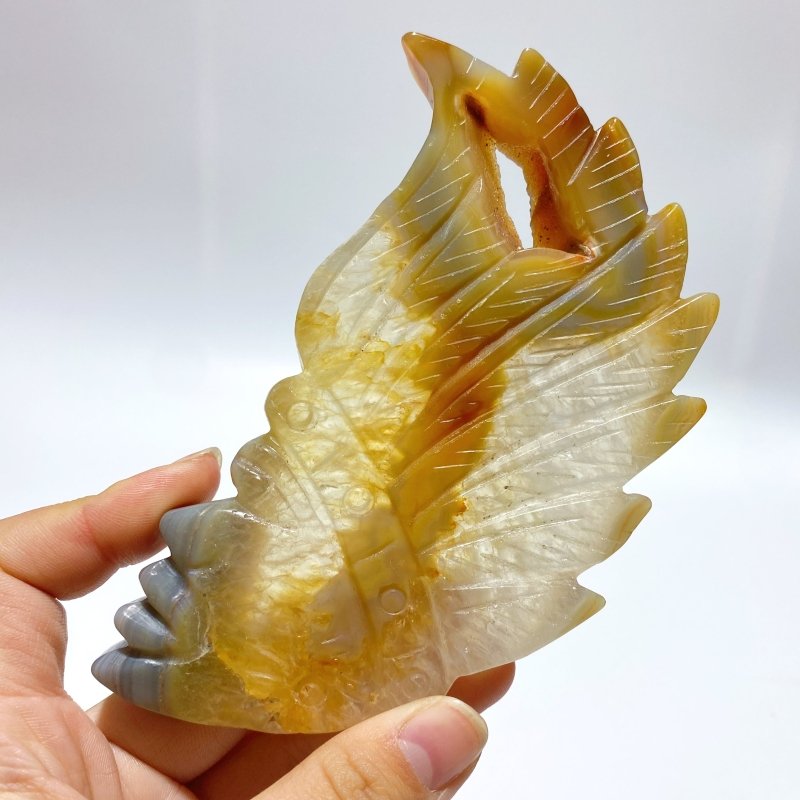 10 Pieces Geode Agate Druzy Indian Feathers Carving - Wholesale Crystals