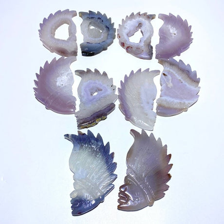 10 Pieces Geode Agate Druzy Indian Feathers Carving - Wholesale Crystals