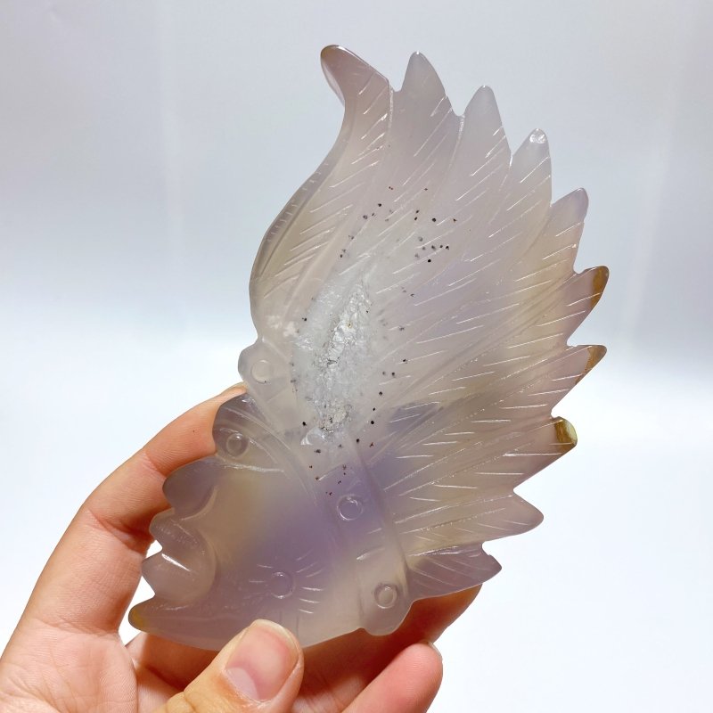 10 Pieces Geode Agate Druzy Indian Feathers Carving - Wholesale Crystals