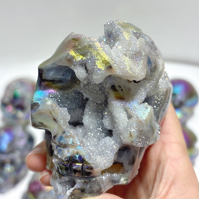 10 Pieces Geode Aura Sphalerite Skull Carving - Wholesale Crystals