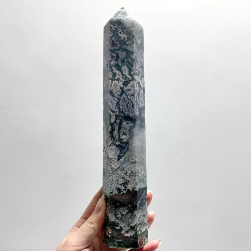 10 Pieces Geode Moss Agate Tower Points 25cm - Wholesale Crystals