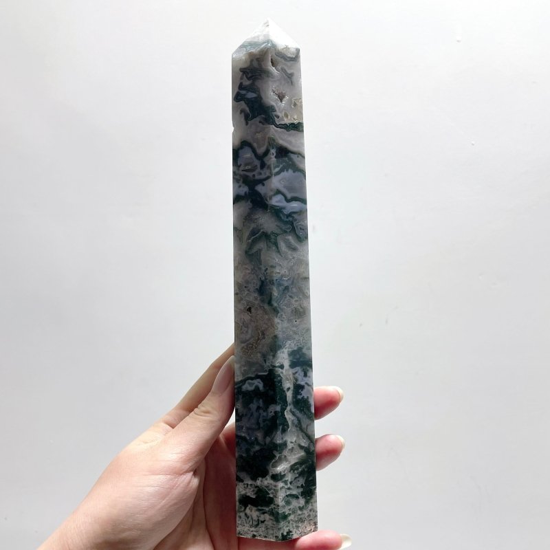 10 Pieces Geode Moss Agate Tower Points 25cm - Wholesale Crystals