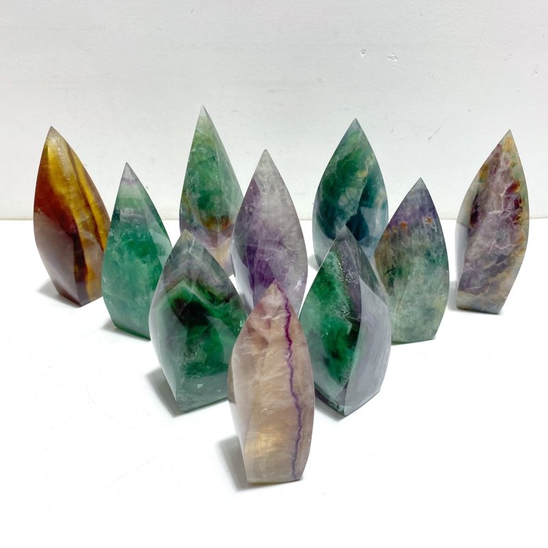 10 Pieces High Quality Large Rainbow Fluorite Flame Mixed Color - Wholesale Crystals