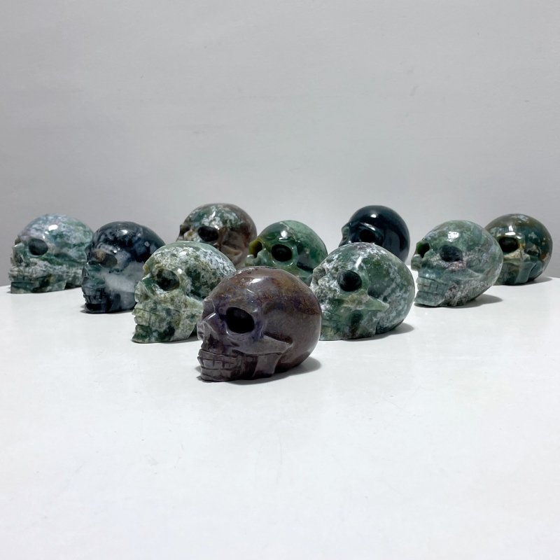 10 Pieces High Quality Moss Agate Geode Druzy Skull - Wholesale Crystals