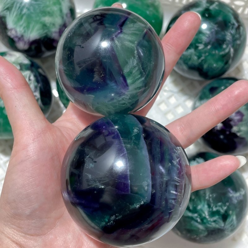 10 Pieces Large Beautiful Feather Fluorite Sphere - Wholesale Crystals