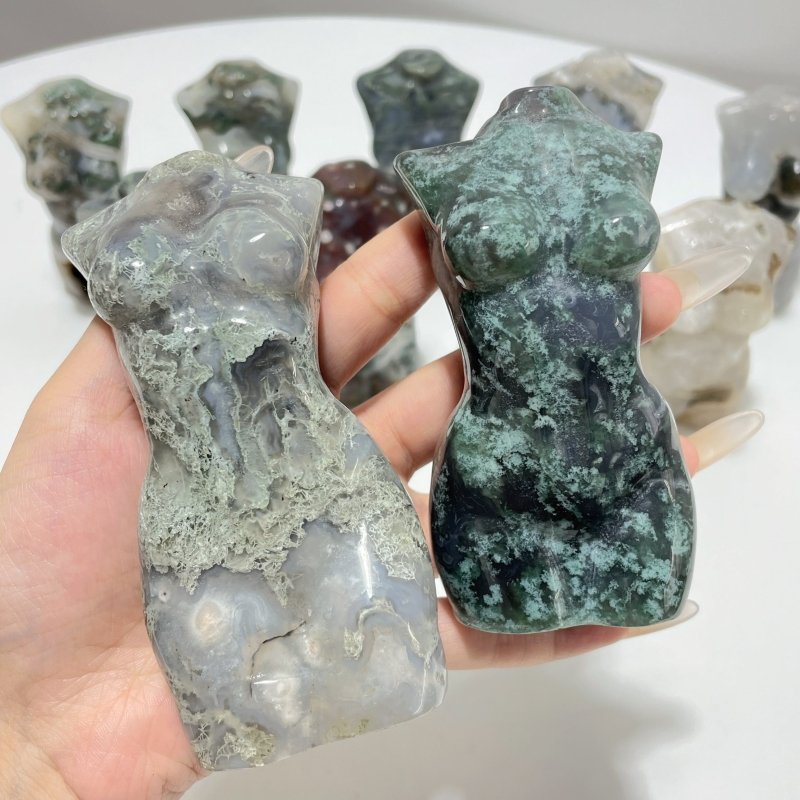 10 Pieces Moss Agate Goddess Carving - Wholesale Crystals