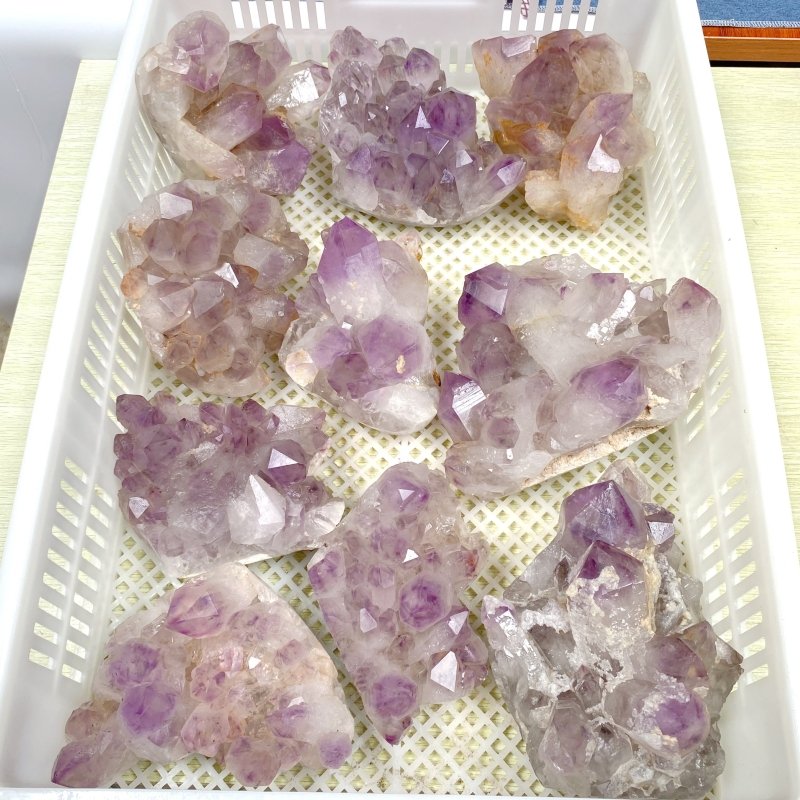 10 Pieces Raw Amethyst Cluster Polished Bottom (Sea Freight Only) -Wholesale Crystals