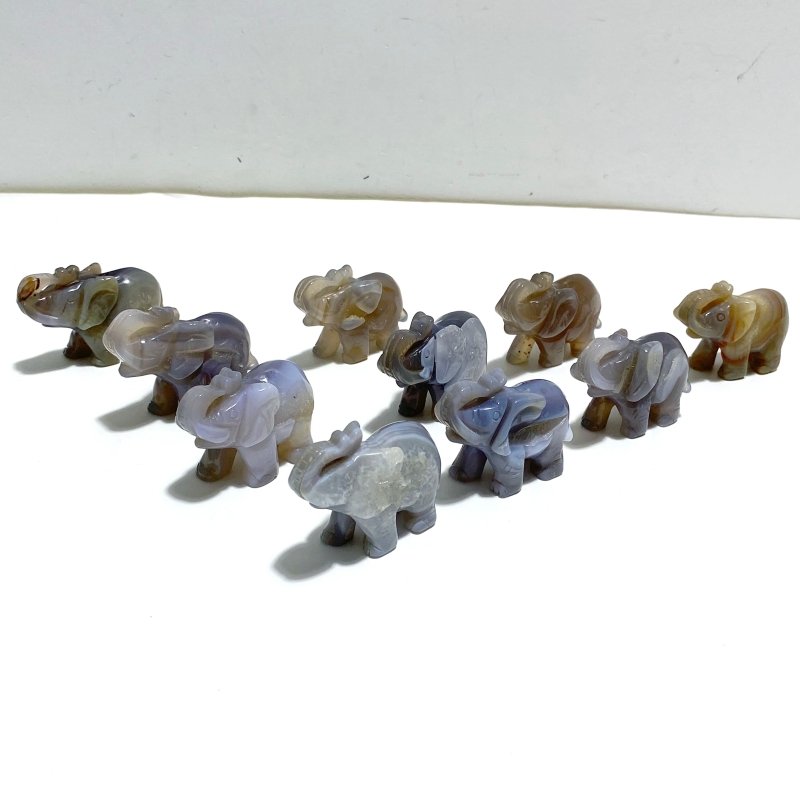 10 pieces Small Geode Agate Druzy Elephant Carving - Wholesale Crystals