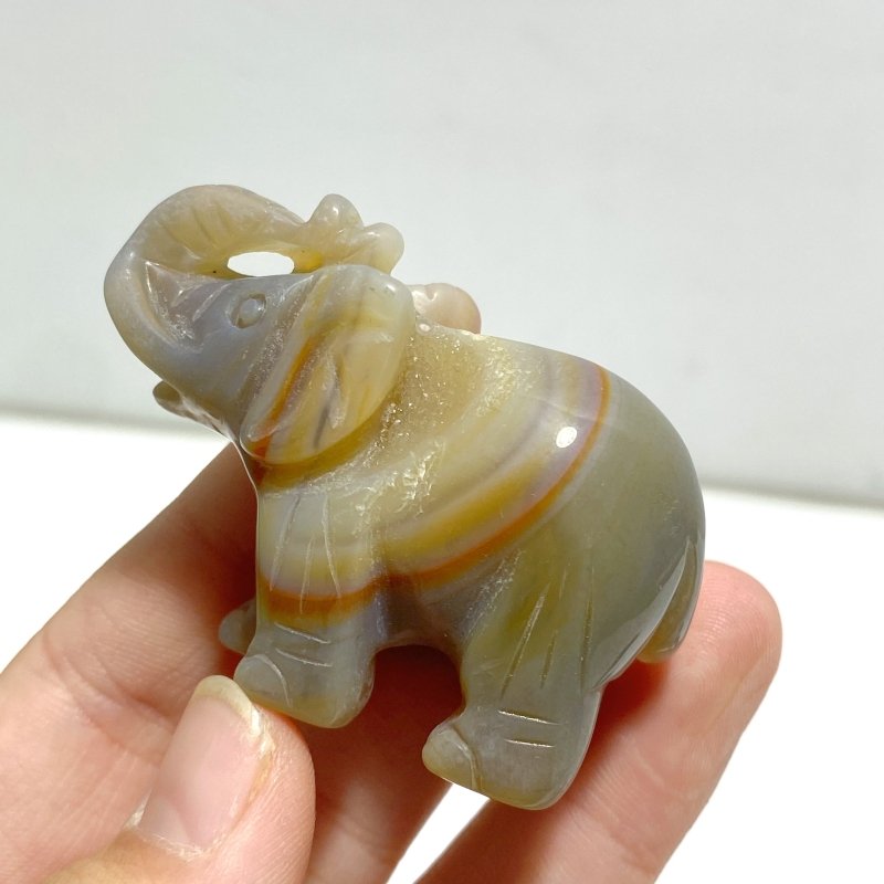 10 pieces Small Geode Agate Druzy Elephant Carving - Wholesale Crystals