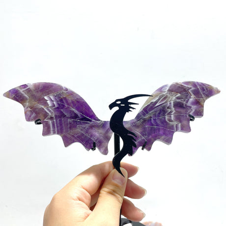 5 Pairs Flying Dragon Wing With Stand Chevron Amethyst Pink Agate