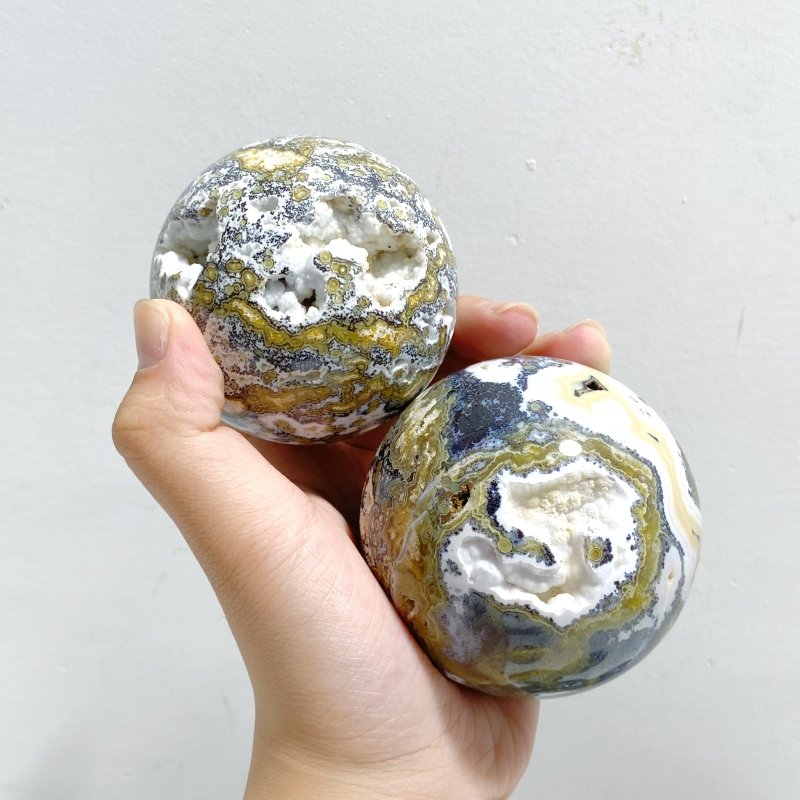 11 Pieces Beautiful Geode Druzy 8th Vein Ocean Jasper Spheres -Wholesale Crystals