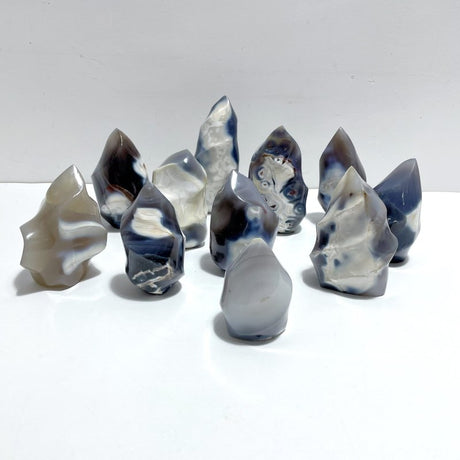 11 Pieces Black Orca Agate Flame Carving - Wholesale Crystals