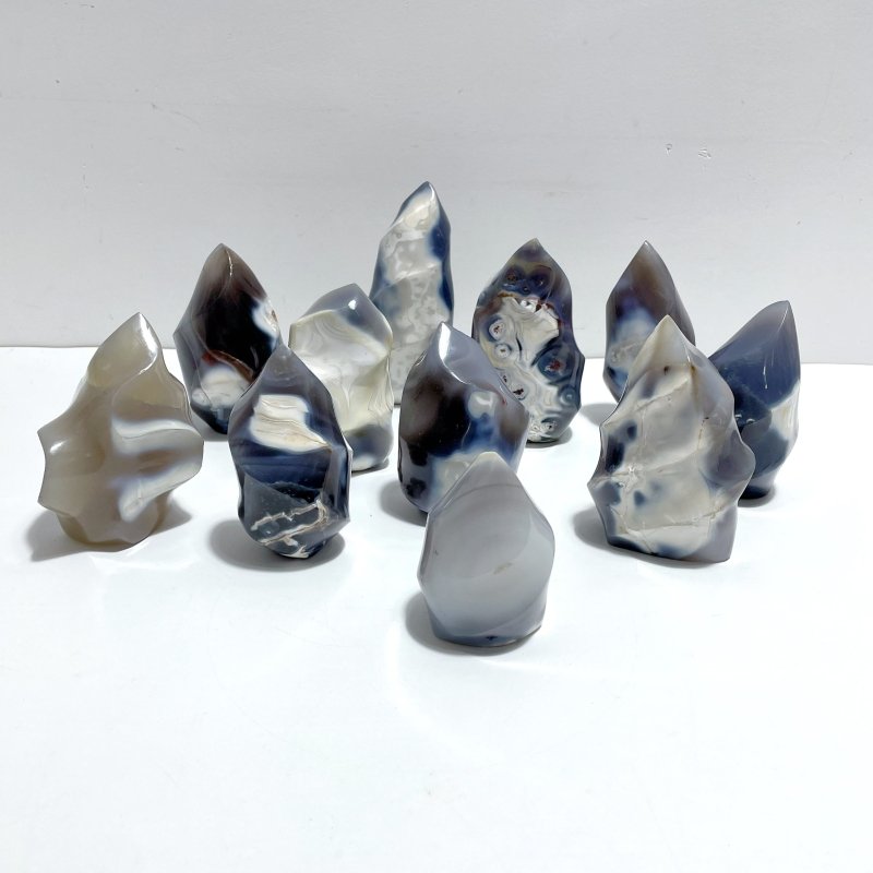 11 Pieces Black Orca Agate Flame Carving - Wholesale Crystals