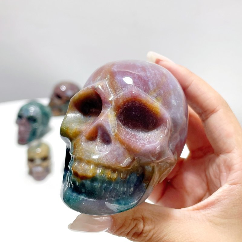 11 Pieces Colorful Ocean Jasper Skull Carving - Wholesale Crystals