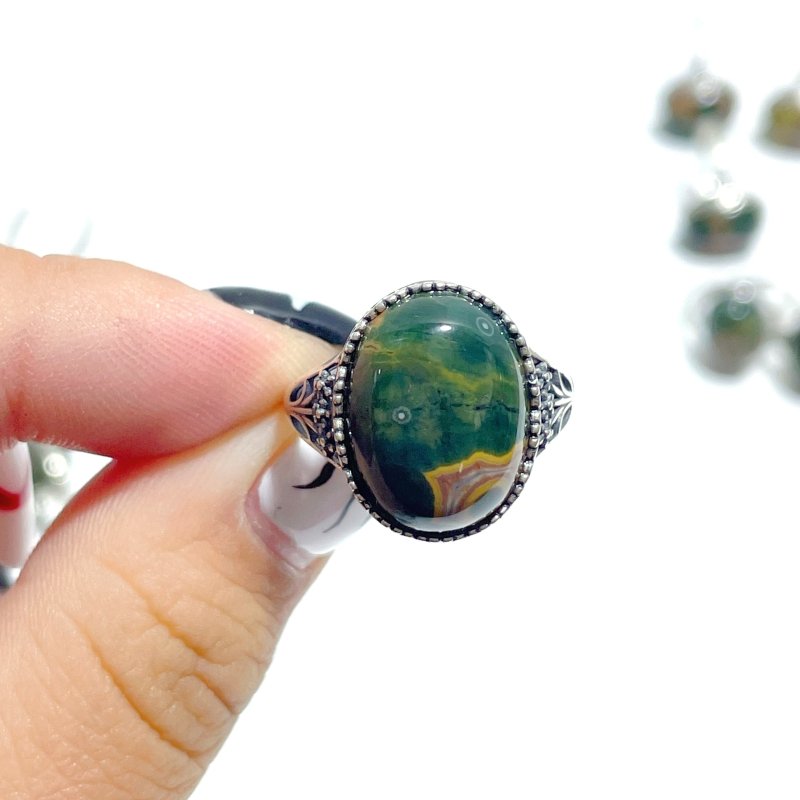 11 Pieces Different Styles S925 Sterling Silver 8th Vein Ocean Jasper Ring - Wholesale Crystals