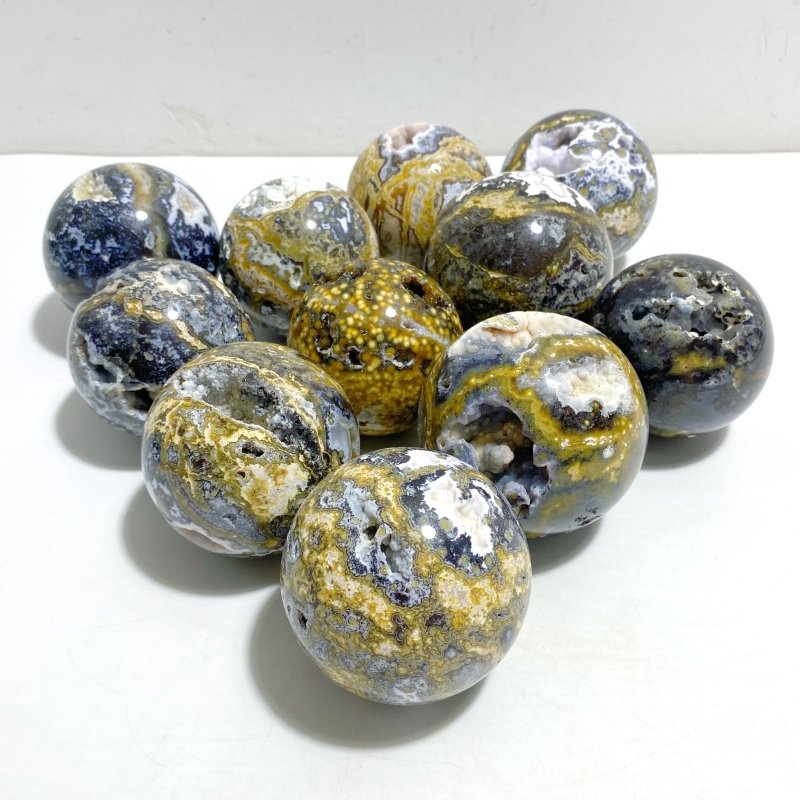 11 Pieces Geode Druzy 8th Vein Ocean Jasper Spheres -Wholesale Crystals