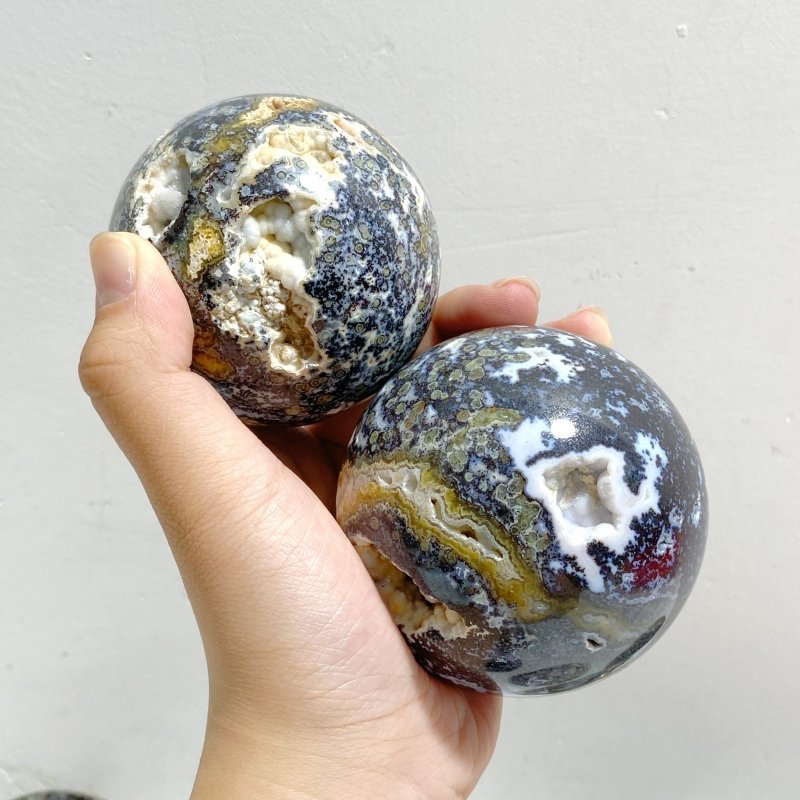 11 Pieces Geode Druzy 8th Vein Ocean Jasper Spheres -Wholesale Crystals