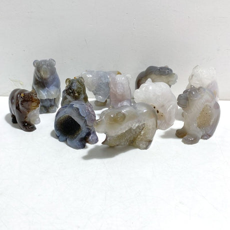 11 Pieces Geode Druzy Agate Bear Carving - Wholesale Crystals