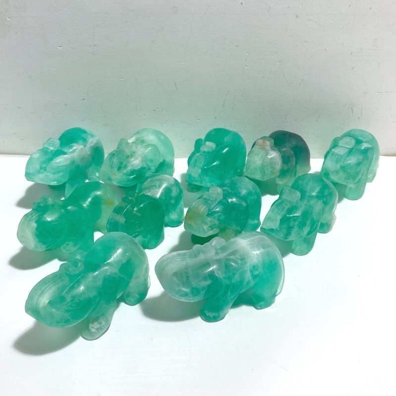 11 Pieces Green Fluorite Elephant Carving -Wholesale Crystals