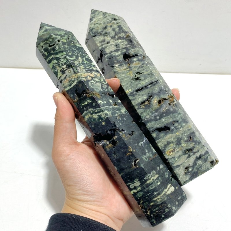11 Pieces Green Sea Jasper Druzy Point - Wholesale Crystals