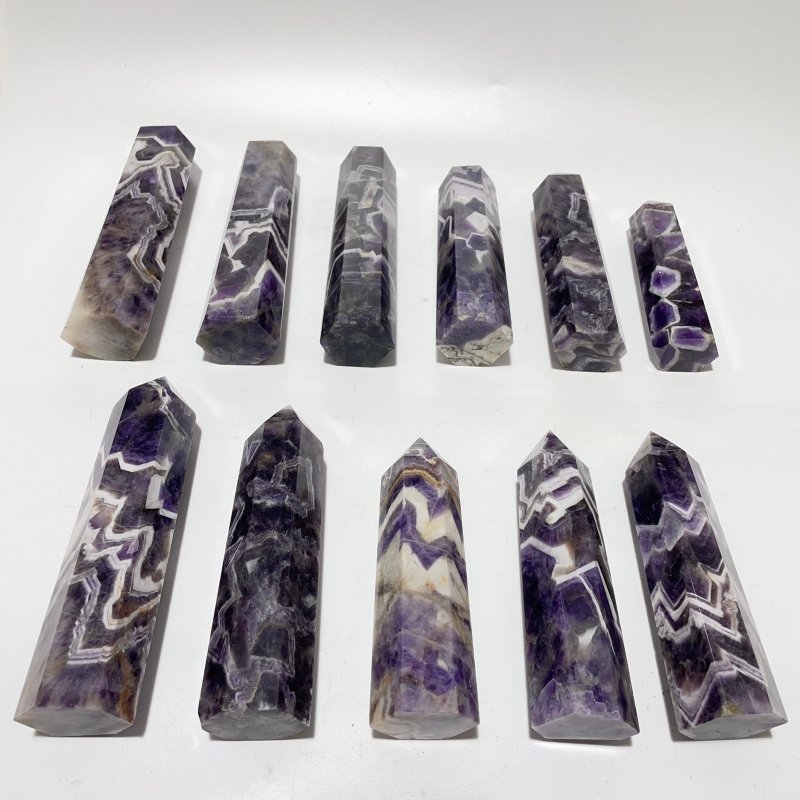 11 Pieces High Quality Chevron Amethyst Tower Points -Wholesale Crystals